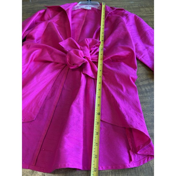 3 Sisters 100% Silk Bow‎ Front Women Barbie Pink Chic Valentine's day Medium Top - Picture 5 of 7